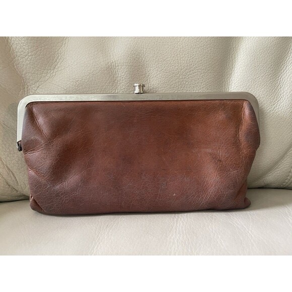 Hobo International Leather Clutch Lauren Double Frame Handbag Wallet Brown - Picture 1 of 16